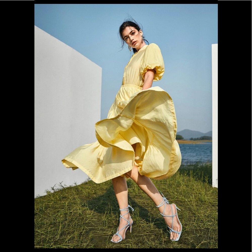 Pale Yellow Flounce hem dress maxi - Picture 3 of 7